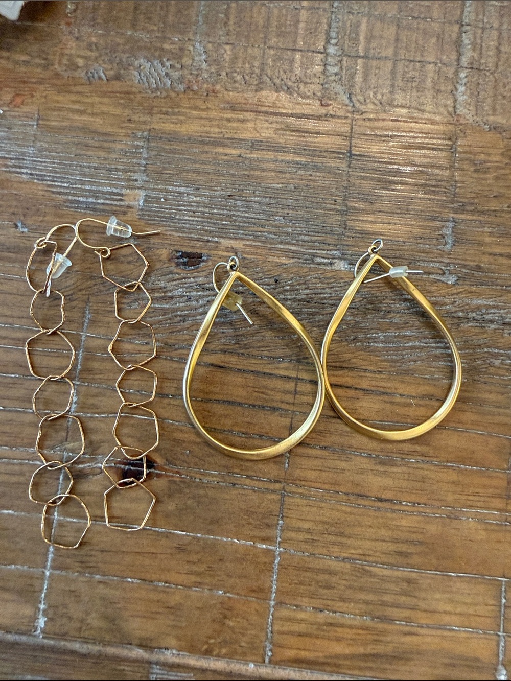 Gold Teardrop Hoop & Gold Drop Earrings